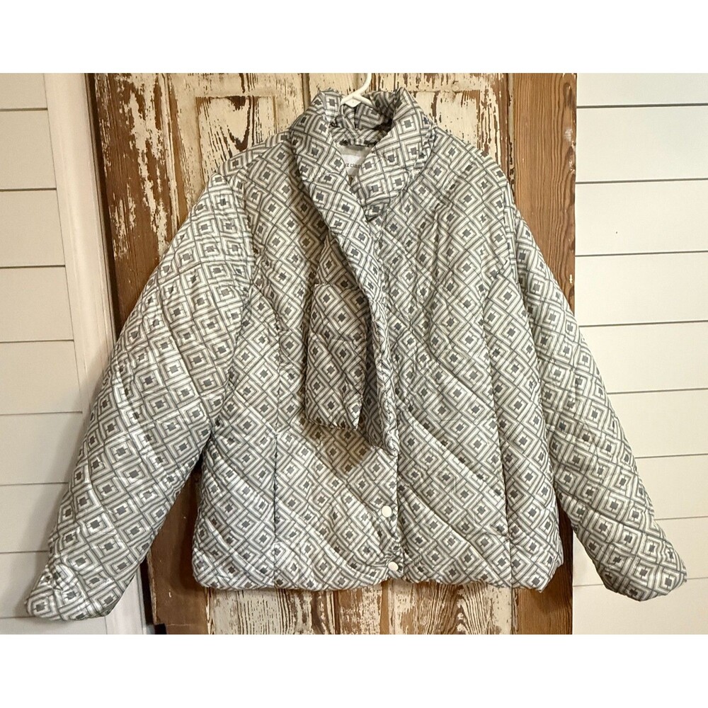 Liz Claiborne Quilted Jacket w/ Detachable Scarf - Ivory Grey Logo - XXL (20)